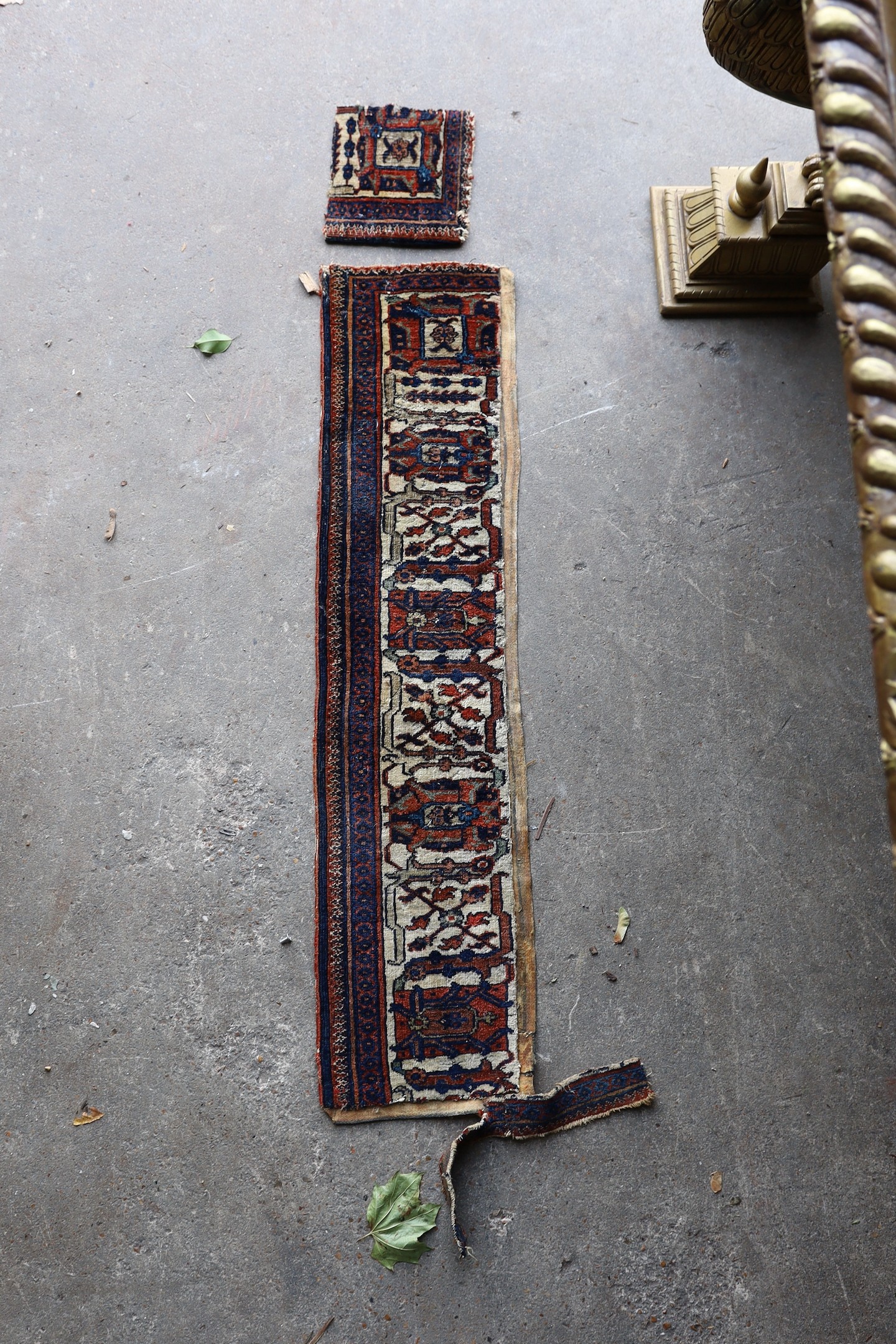 An antique Caucasian Derbend rug, 160 x 108cm, a smaller red ground rug and rug fragments